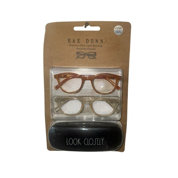 Rae Dunn 2 Pair of Premium Blue Light Blocking +1.50 Reading Glasses & Case - Picture 1 of 1